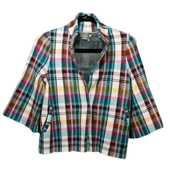 Anthropologie Jackets & Blazers - Anthropologie Rosetta Cropped Plaid Knit Jacket Blazer Boho Whimsigoth XS